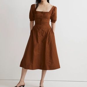 NWT Madewell Seamed Puff-Sleeve Midi Dress Size 4